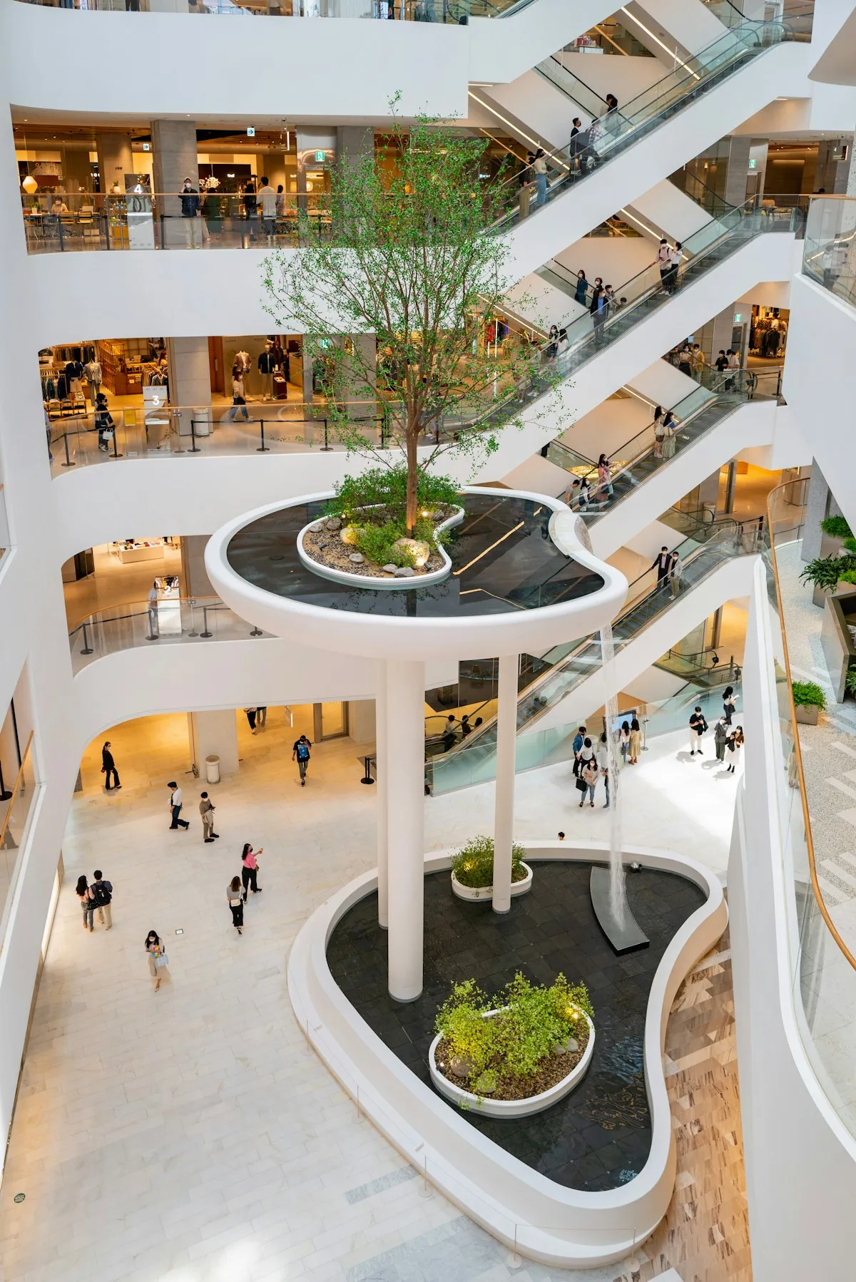 Inside a multi-level shopping centre