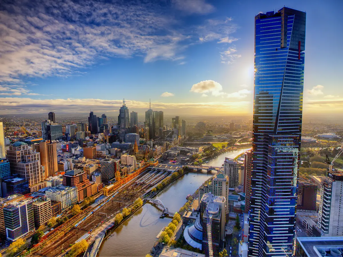 The Melbourne skyline at sunset